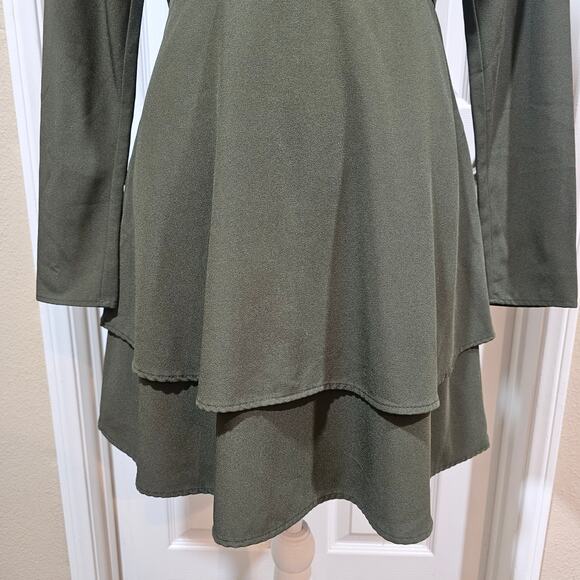 Hutch Olive Green Long Sleeve Tiered Mini Dress Size 4 - Picture 6 of 7